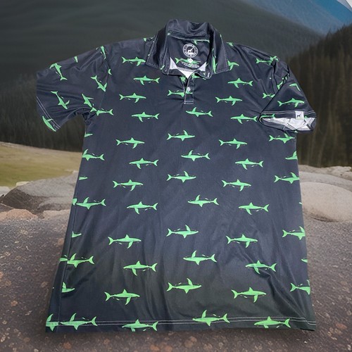 Proud 90 Golf Polo Men's 2XL Shark All over Print Short Sleeve Poly/spandex