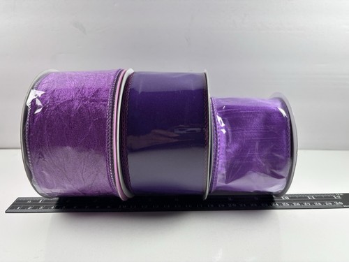 PURPLE RUBBON Wired Flocked ~ Velvet ~ Taffeta Lot of 3 New 2.5” - Picture 2 of 6