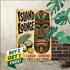 Tribal Mask Tiki Bar Tin Sign Tropical Hawaiian Luau Patio Wall Plaque 8x12