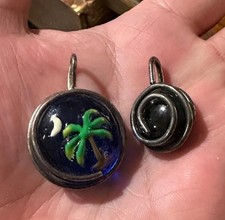 2 Beach Glass Palm Tree Blue Pendant Wire Wrapped Handmade C211