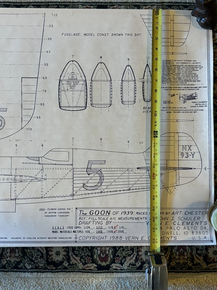 VTG 1988 The GOON 1933 R/C Model Airplane Plans X2 Blueprints Art Chester Scarce - Image 4 of 4