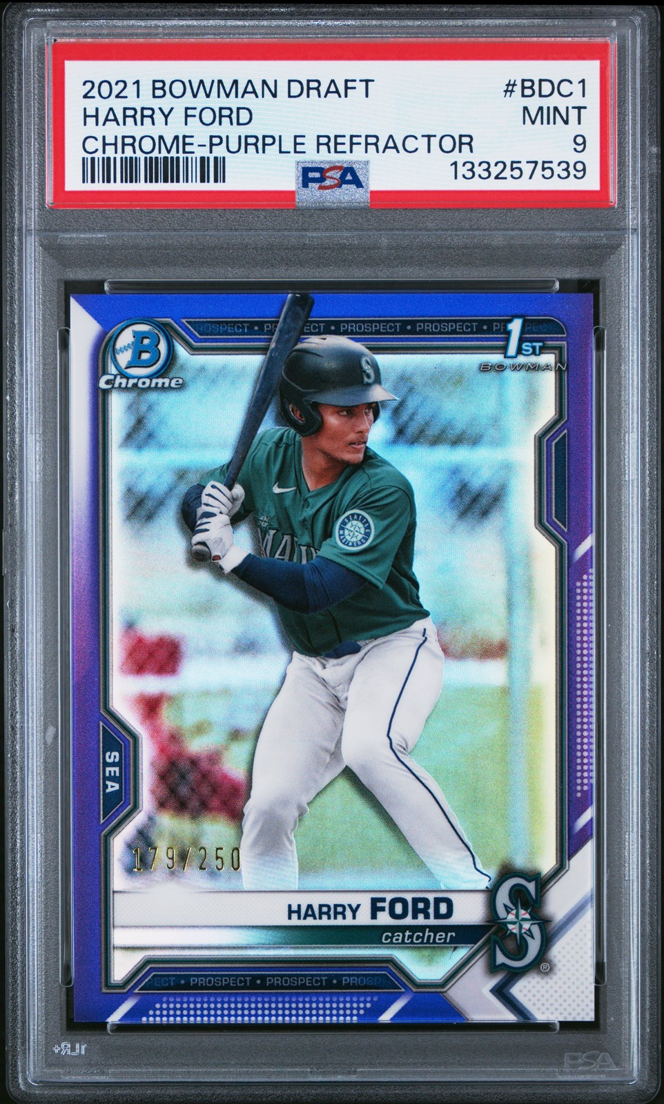 2021 BOWMAN DRAFT CHROME-PURPLE REFRACTOR #BDC1 HARRY FORD 179/250 PSA 9