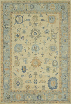 Vegetable Dye Traditional Oushak Turkish Area Rug Handmade Ivory/ Blue 8x10 ft
