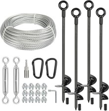 4 Pcs 30" Long Ground Anchors Shed Anchors Kit with 3/16" Galvanized Cable  Tur
