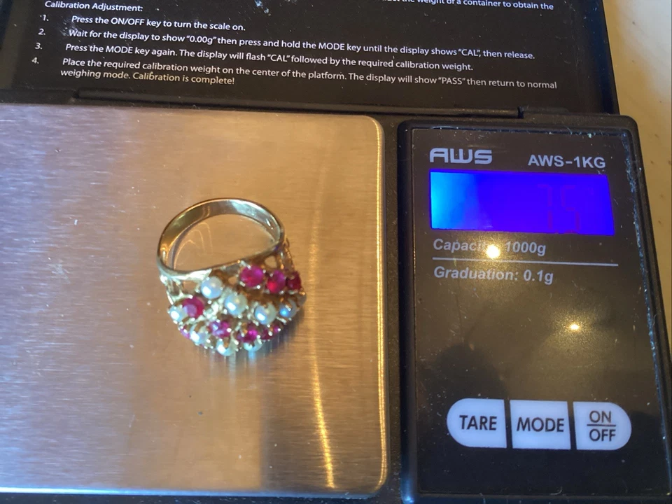 Anillo Vantage Oro 18k Perla Y Piedra Mermelada Roja Foto 3 de 4