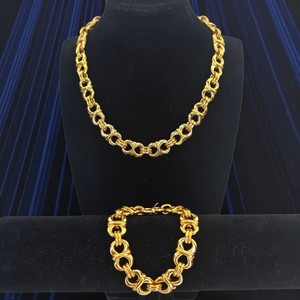 Authentic Vintage Signed Ciner Gold Plated Interlocking Chain Necklace Matching Bracelet