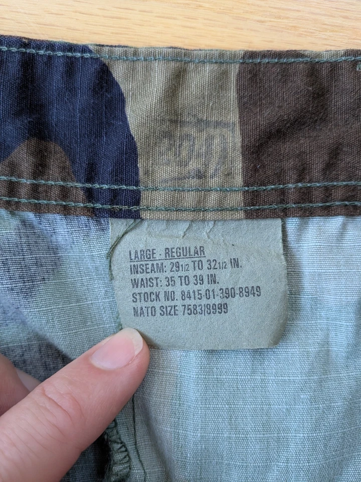 Vintage Army Fatigue Pants, Woodland Camo Cargo Pants, Button Fly, Large Reg - Image 3 of 4