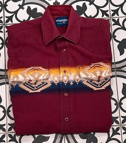 Wrangler Western Aztec Cowboy Rockabilly Pearl Snap Vintage Cowboy ...