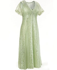 Seventh Avenue Light Green Soft Lace Maxi Dress With Slip Semi Formal Size L
