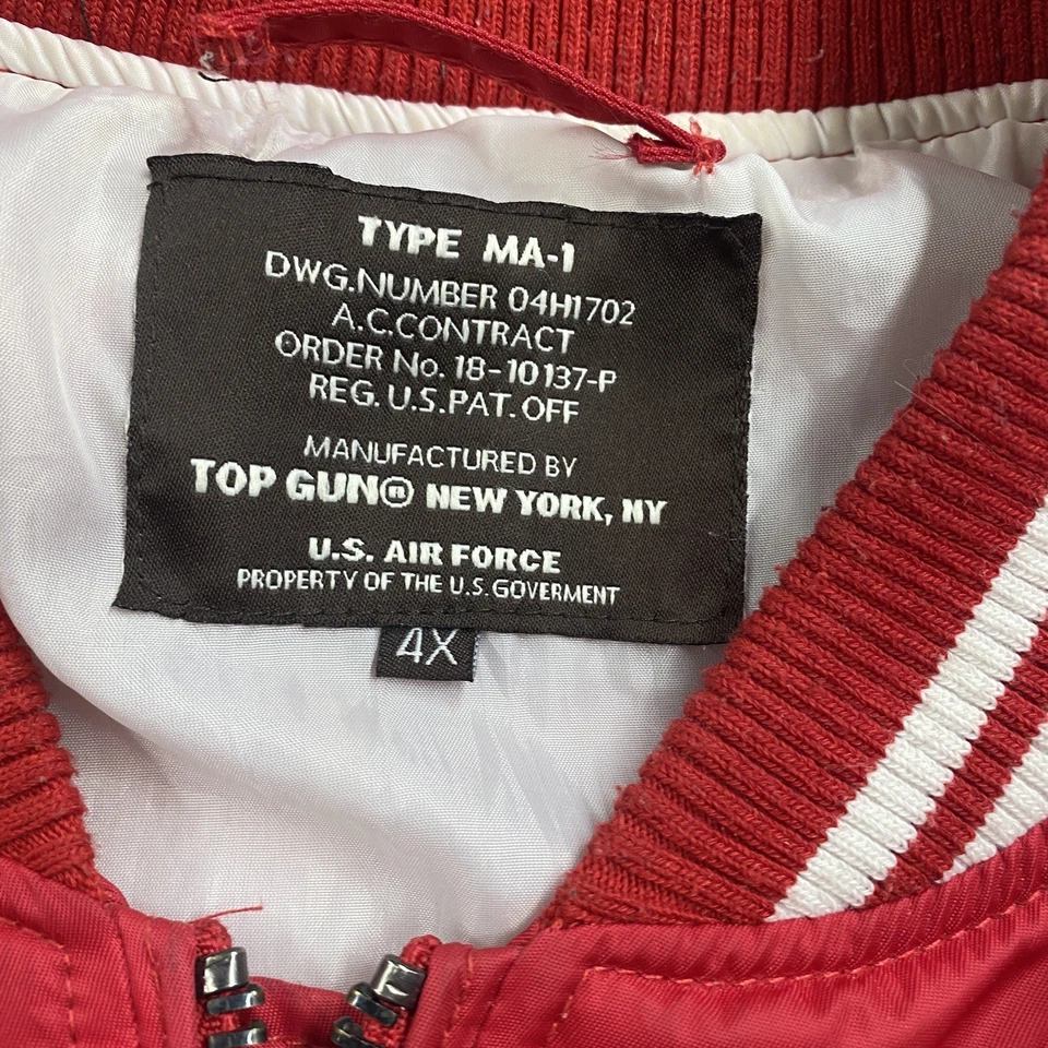 Vintage MA-1 Jacket Mens 4XL Red 80S 90S Top Gun USAF Flight Aviator Bomber Coat - Image 4 of 4