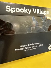 Spooky Village 8 Count Halloween Musical Spider String Lights. 80  Long NEW