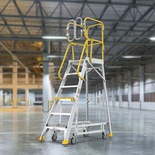 6 Step 375lbs Aluminum Rolling Platform Step Ladder with Safety Guardrail Fence