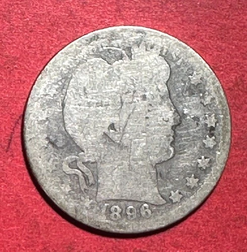 1896O US Barber SILVER Quarter "New Orleans" Mint! Semi Key Date! Old Coin