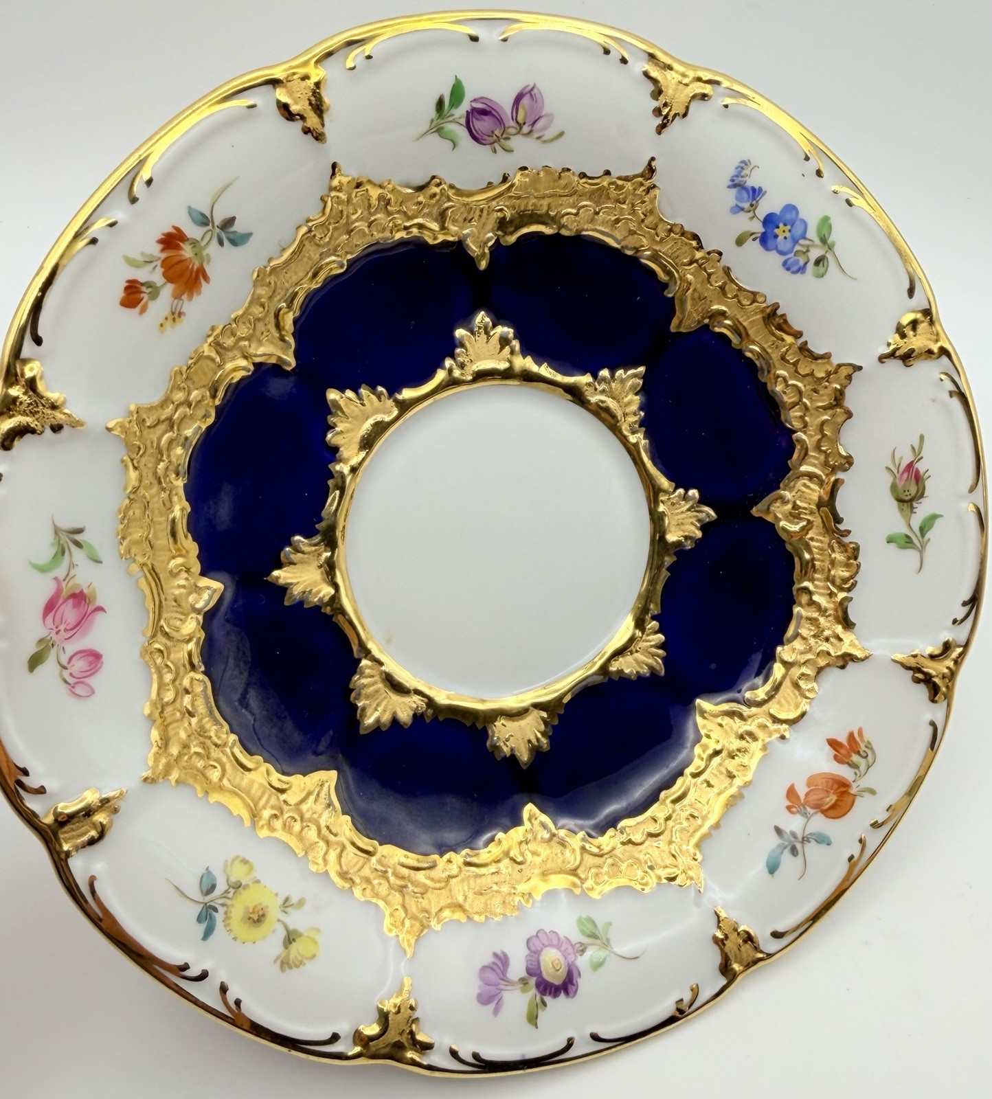 Antique Meissen Cobalt Blue Gold Floral B-Form Demitasse Cup & Saucer; Teacup