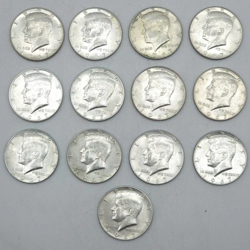 (Lot of 13) 1967 Kennedy Half Dollars 40% Silver AU/UNC Prooflike Fields