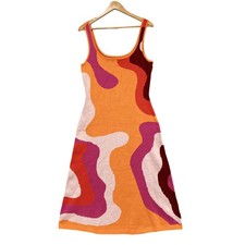 Cider Dress Womens XL Orange Knit Colourblock Tank Midi 70s Stretch Party
