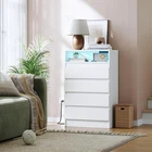 White 4 Drawer Dresser LED Light Dresser with Charging Station for Bedroom, Room
