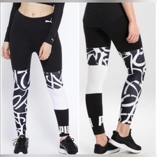 Puma Urban Sports Black White Logo Leggings Size Medium