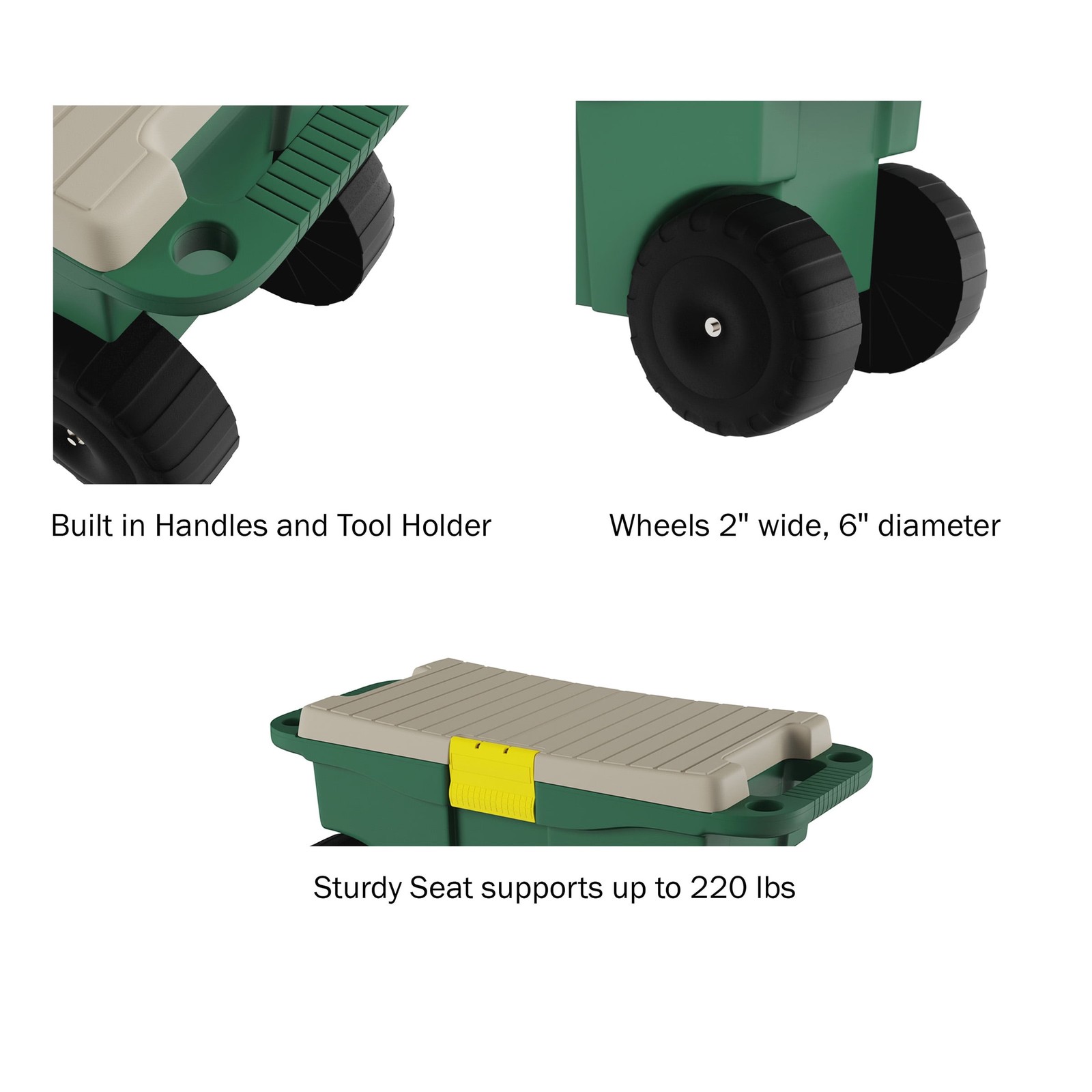 Pure Garden Rolling Garden Cart with Seat - Storage with Tool Tray (Green)