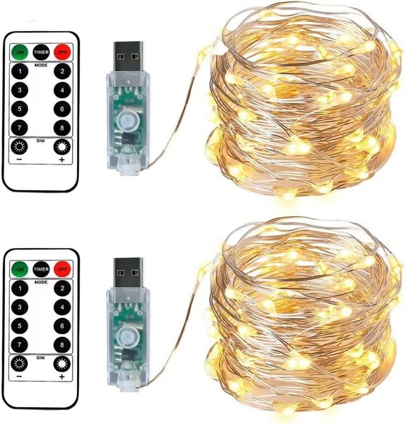Lichterkette 100Leds 10M Silberdraht Usb Mit Fernbedienung Timer Warmweiß-image
