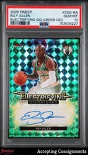 2025-26 Finest Electrifying Green Geometric Refractor Ray Allen AUTO /75 PSA 10