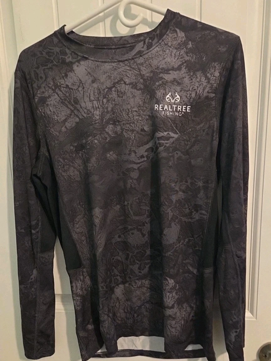 Realtree Mens S Gray Long Sleeve Performance Fishing Tee Shirt Pullover (V-18)