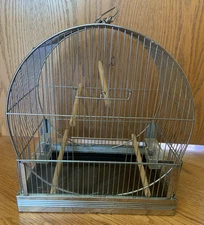 Vintage Hendryx Dome Metal Birdcage Bird Cage w/ Feeders Perches Glass Sides