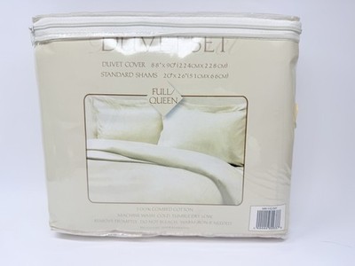 Bed Bath Beyond Queen Duvet Cover Set Ivory Sateen Combed Cotton Solid New