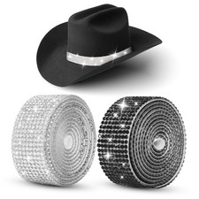 2 Pcs Rhinestone Cowboy Hat Band, Self-Adhesive Bling Cowgirl Hat Belt