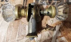ANTIQUE GLASS 12 POINT DOOR KNOB SET COMPLETE (KNOBS PLATES, MECHANISM & SCREWS)