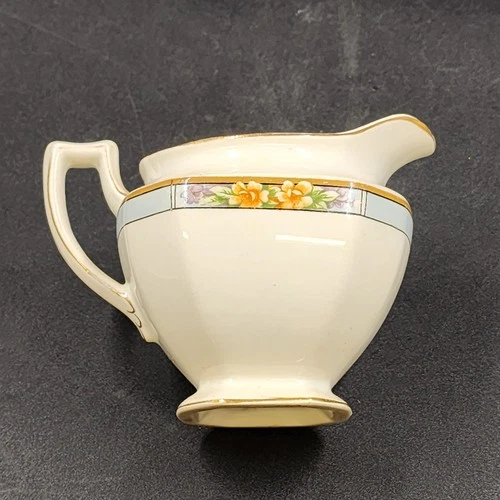 Jarra de jarabe crema azul Nebraska Inglaterra borde azul acento floral J&G Meakin - Imagen 5 de 11