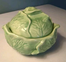 Vintage Holland Mold Ceramic Cabbage Lettuce Serving Bowl & Lid, Cookie Jar