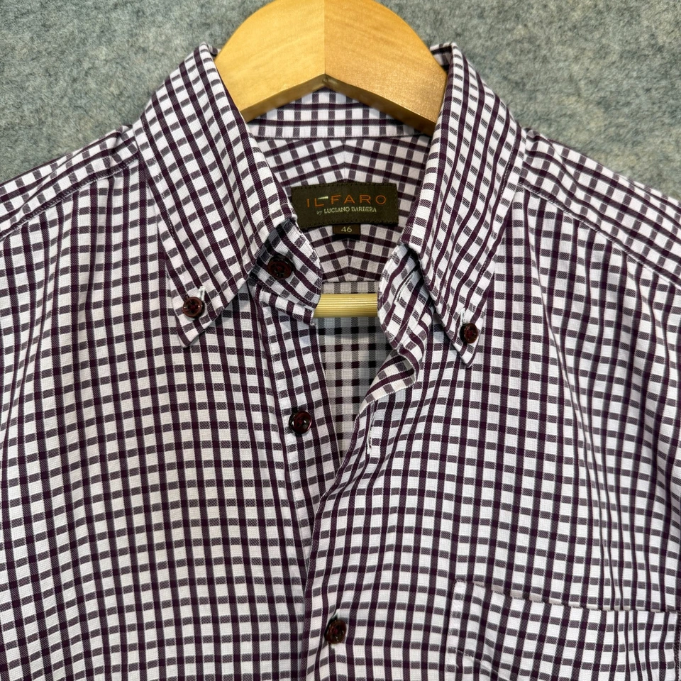 Luciano Barbera Button Down Shirt Mens 46 Gingham Red White Designer Il Faro - Image 2 of 4