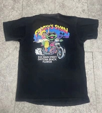 vtg 90s BIKE WEEK FROGGY'S SALOON 98 DAYTONA CARTOON BIKER FROG POCKET tee 🔥 Lg