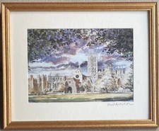 Framed Signed Watercolor Print Canterbury Cathedral UK Artist David Birtwhistle