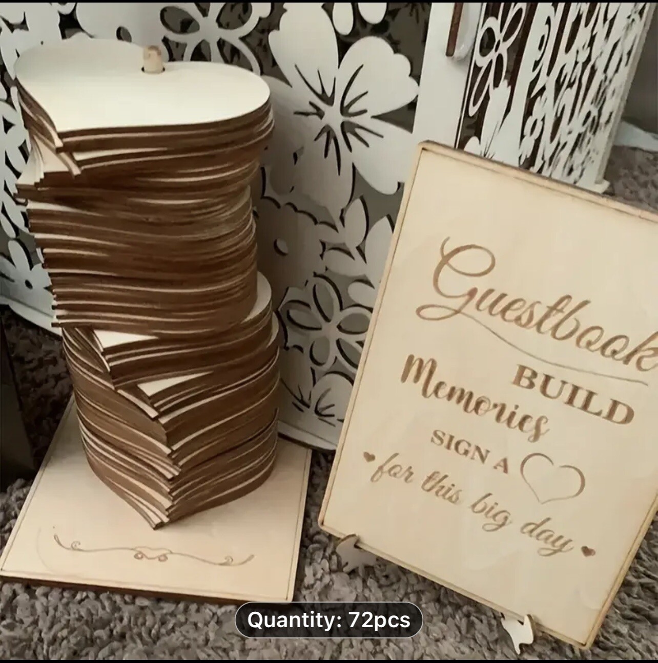 как выглядит 70 Piece Wooden Heart Guest Book Sign In Wedding Parties Receptions Celebration фото