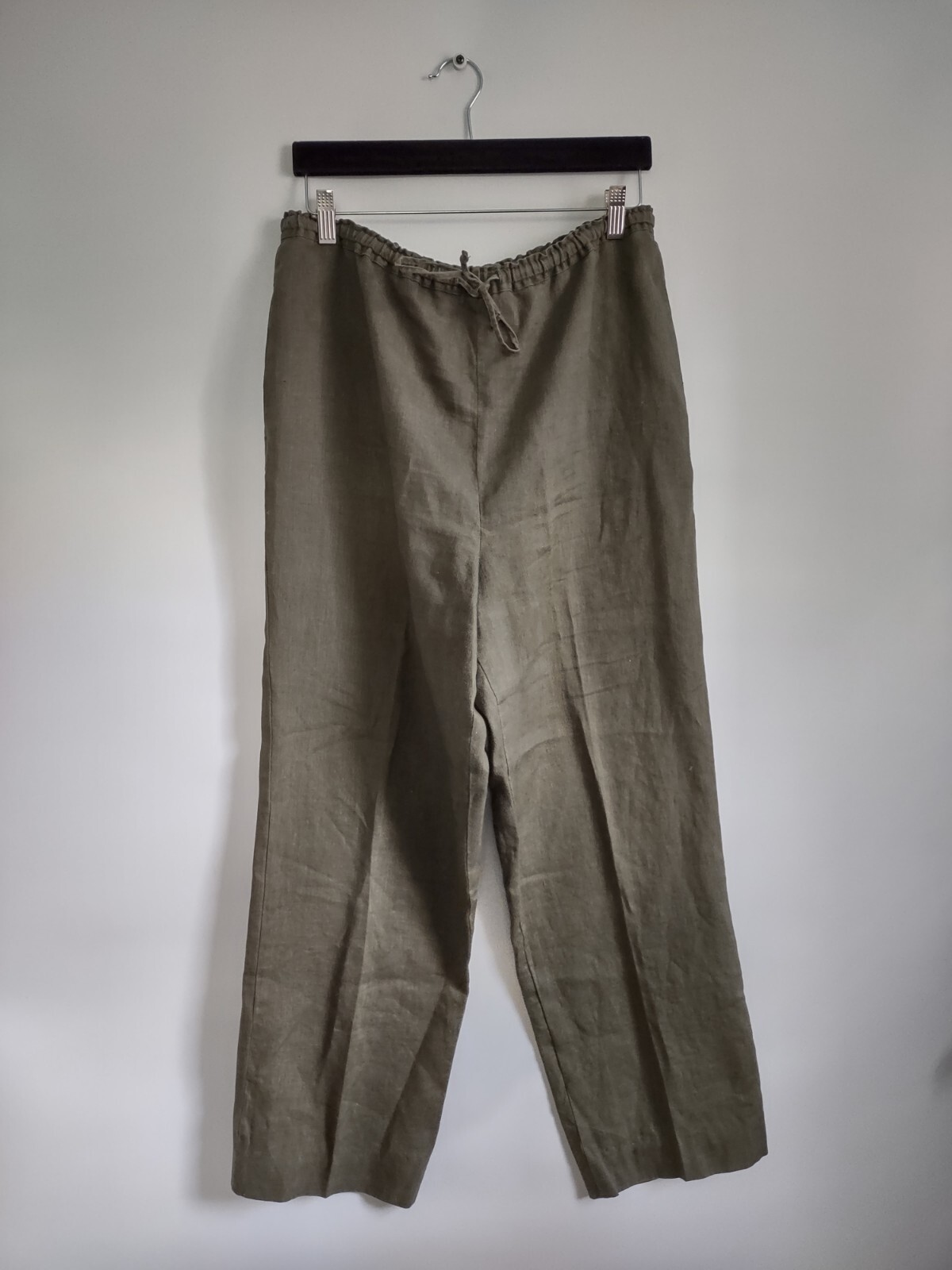 Style u0026 Co 100% Linen Pants Olive Green Wide Leg Drawstring Waist Relaxed  Sz 14 | eBay