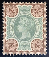 GB SG205a-K33(3) QV 1887 4d Green & Deep Chocolate-Brown, Mounted Mint, Cat £110