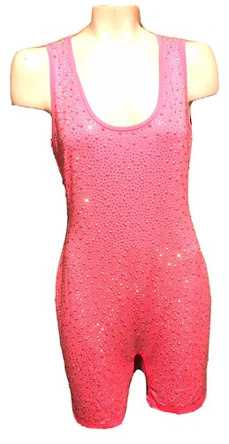 Banjul Rhinestone Hot Pink 1 Piece Workout Jumpsuit NWOT Sz M Spandex Stretch