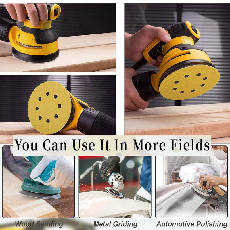 100 piezas discos de lijado de 5 pulgadas bucle de gancho de 8 agujeros para papel de lijadora orbital grano 80-320 Foto 2 de 4
