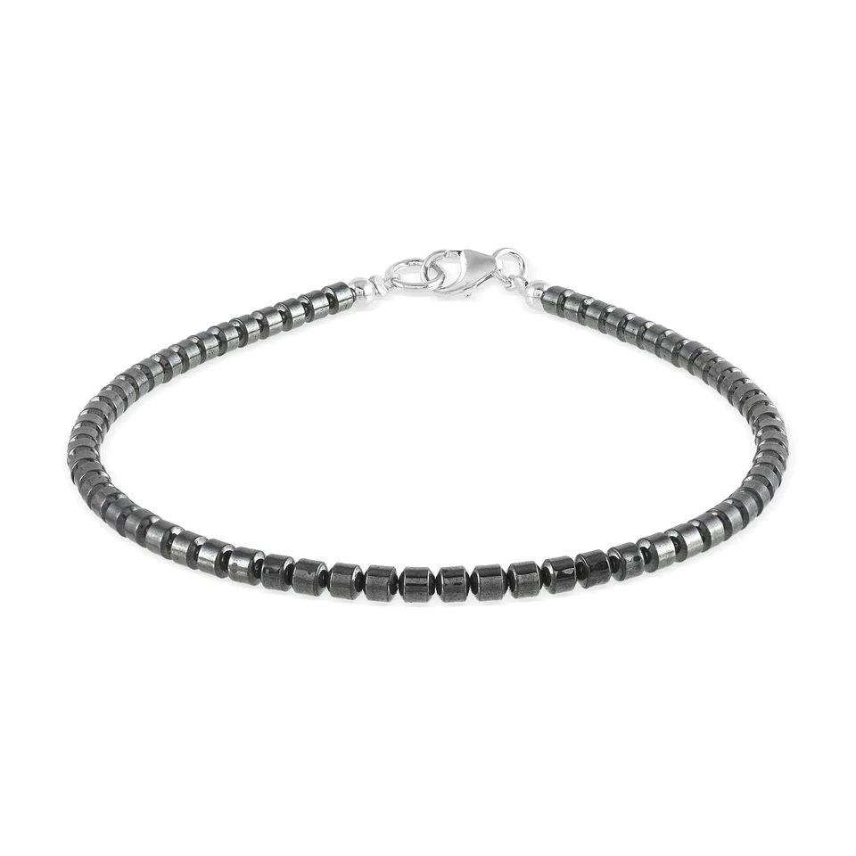 Natural Hematita 3mm Barril Corte Cuentas Piedra 925Silver Hecho Mujeres Pulsera - Imagen 2 de 4