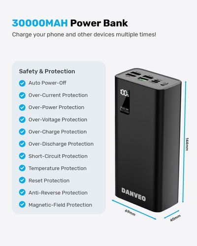 Power Bank 30000mah Portable Fast Phone Charger LED Display for Apple & Samsung - Picture 12 of 12