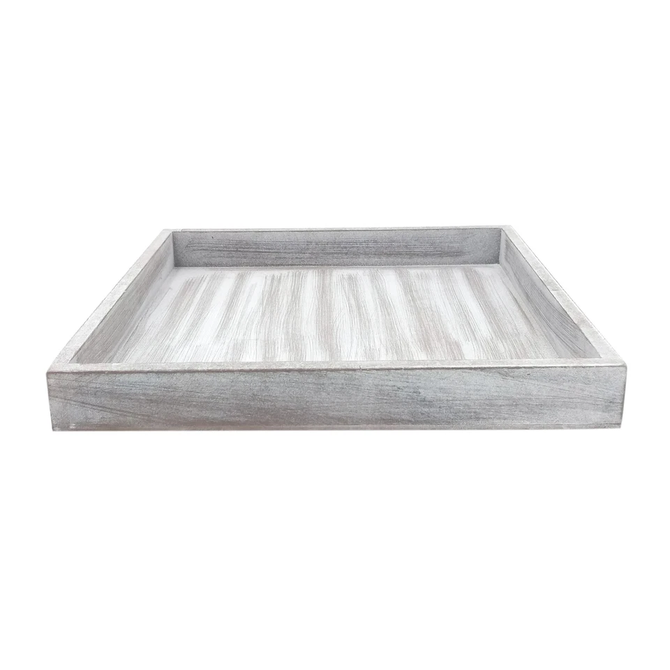 Deko Tablett Holz Weiß-Grau Dekoplatte Kerzen Tisch Servier Shabby Chic 30x30cm - Bild 4 von 4