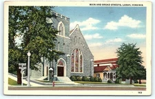 Postcard VA Luray Main and Broad Streets Church Vintage Linen R48