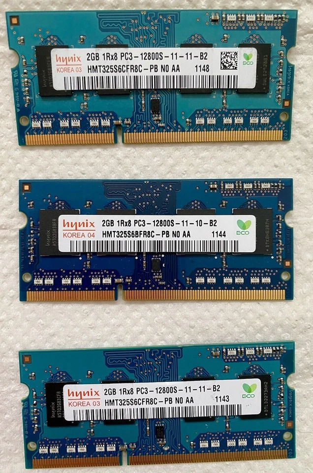 3 x Hynix 2GB = 6 GB 1Rx8 PC3-12800S Notebook Speicher