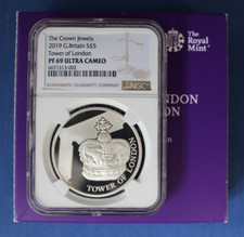 2019 Silver Proof £5 coin "The Crown Jewels" NGC Graded PF69 with Case & COA