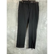 CALVIN KLEIN Men's Solid Black Slim-Fit Flat Front Dress Pants SZ 32X30