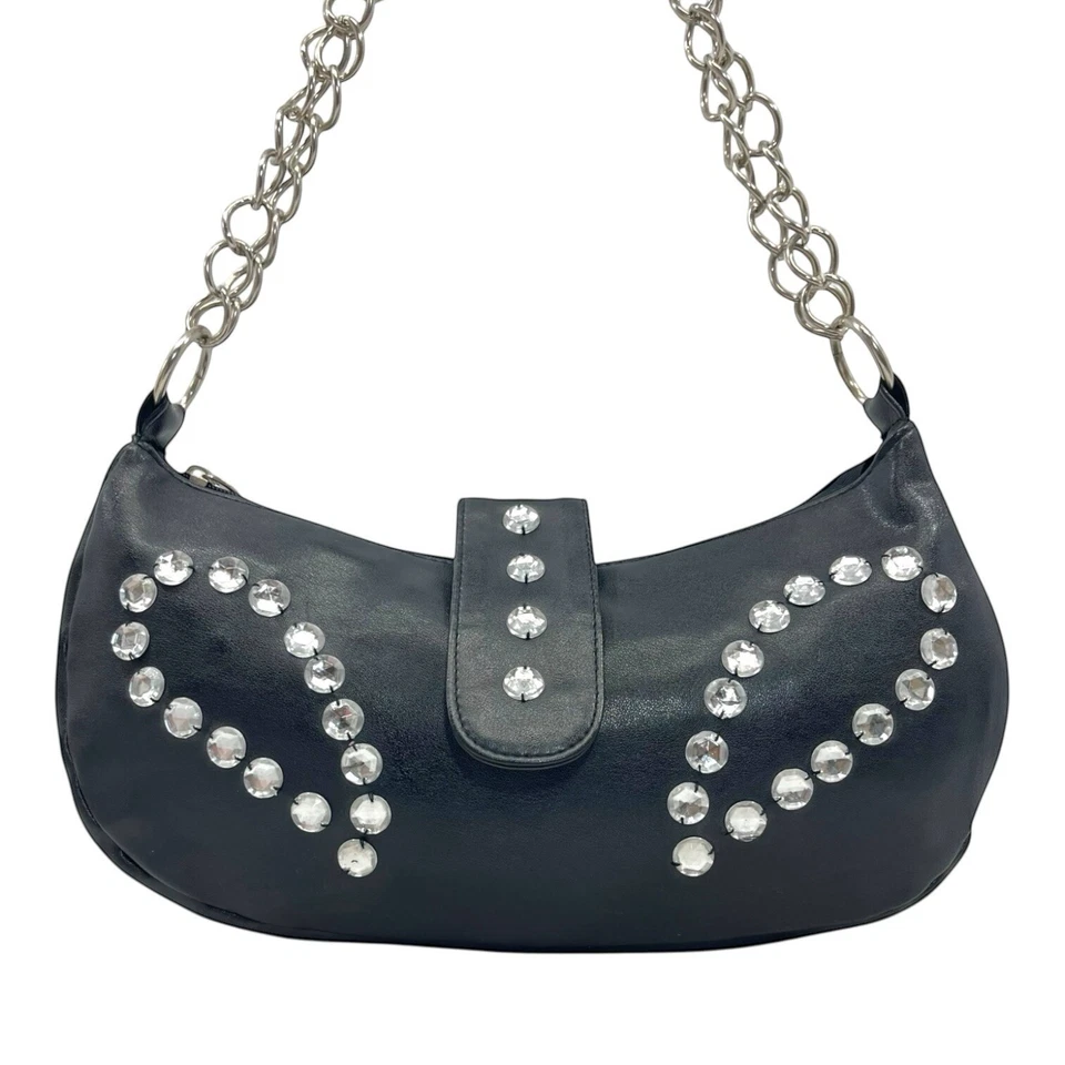 Bolso de mano vintage años 90 GIANNA adornado imitación cuero cadena cristal Foto 2 de 4