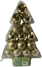 Holiday Sparkle Gold 34 Ornaments Solid and Glitter Christmas Tree