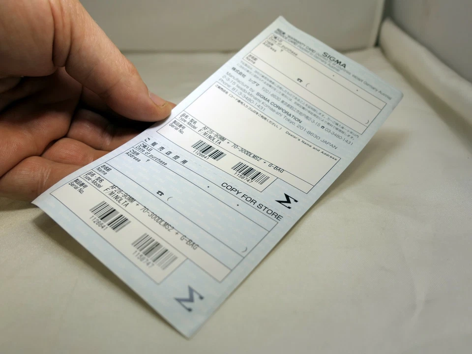 Tarjeta de garantía de lente Sigma para AF 28-90mm 70-300mm Kit de lente para Minolta Maxxum Foto 2 de 4